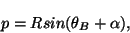 \begin{displaymath}
p = R sin ( \theta{}_B + \alpha),
\end{displaymath}